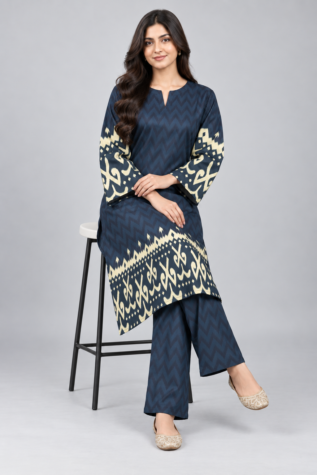 Premium Navy Blue Printed  2 Piece Cord Set for Women