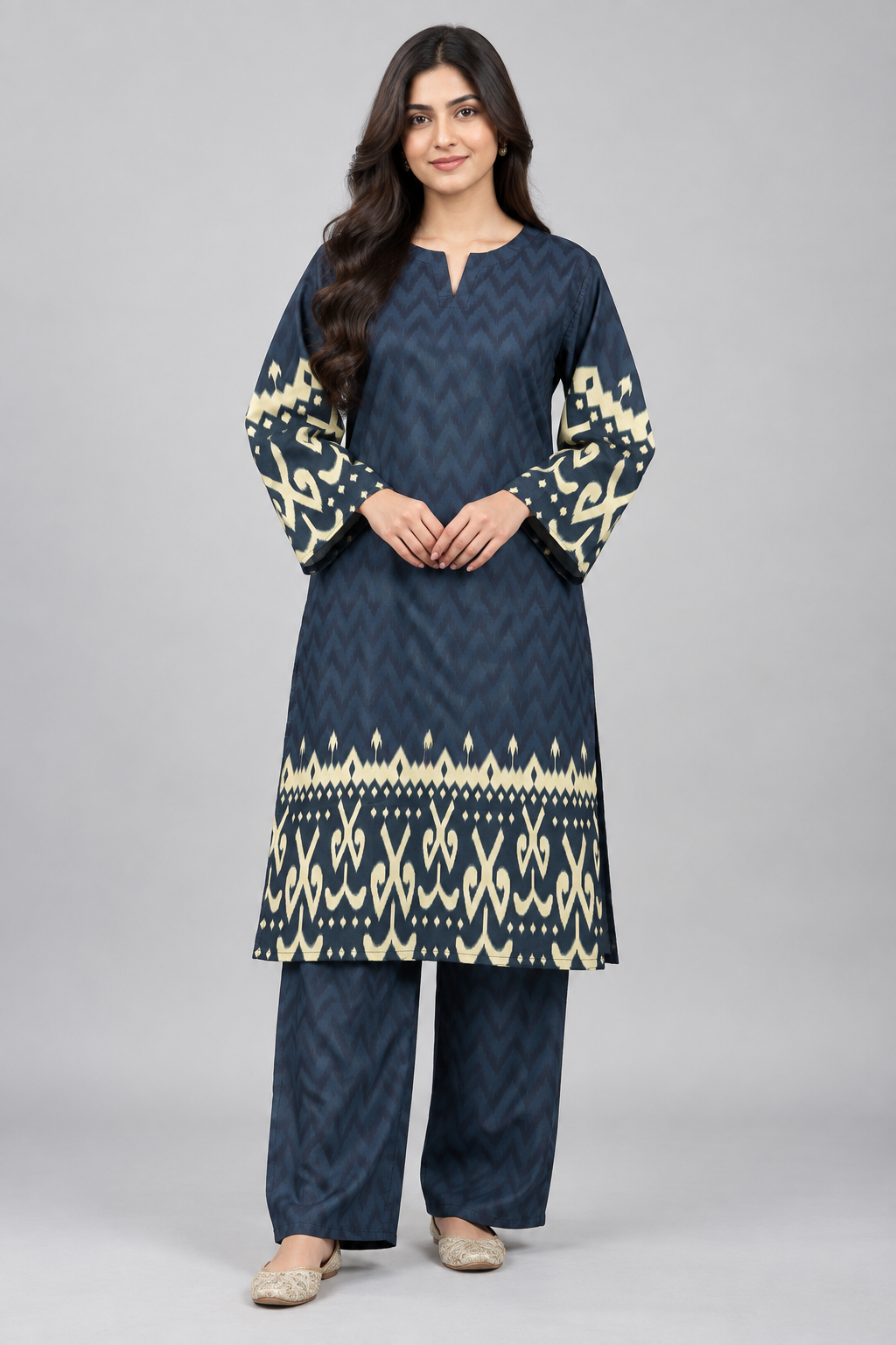 Premium Navy Blue Printed  2 Piece Cord Set for Women