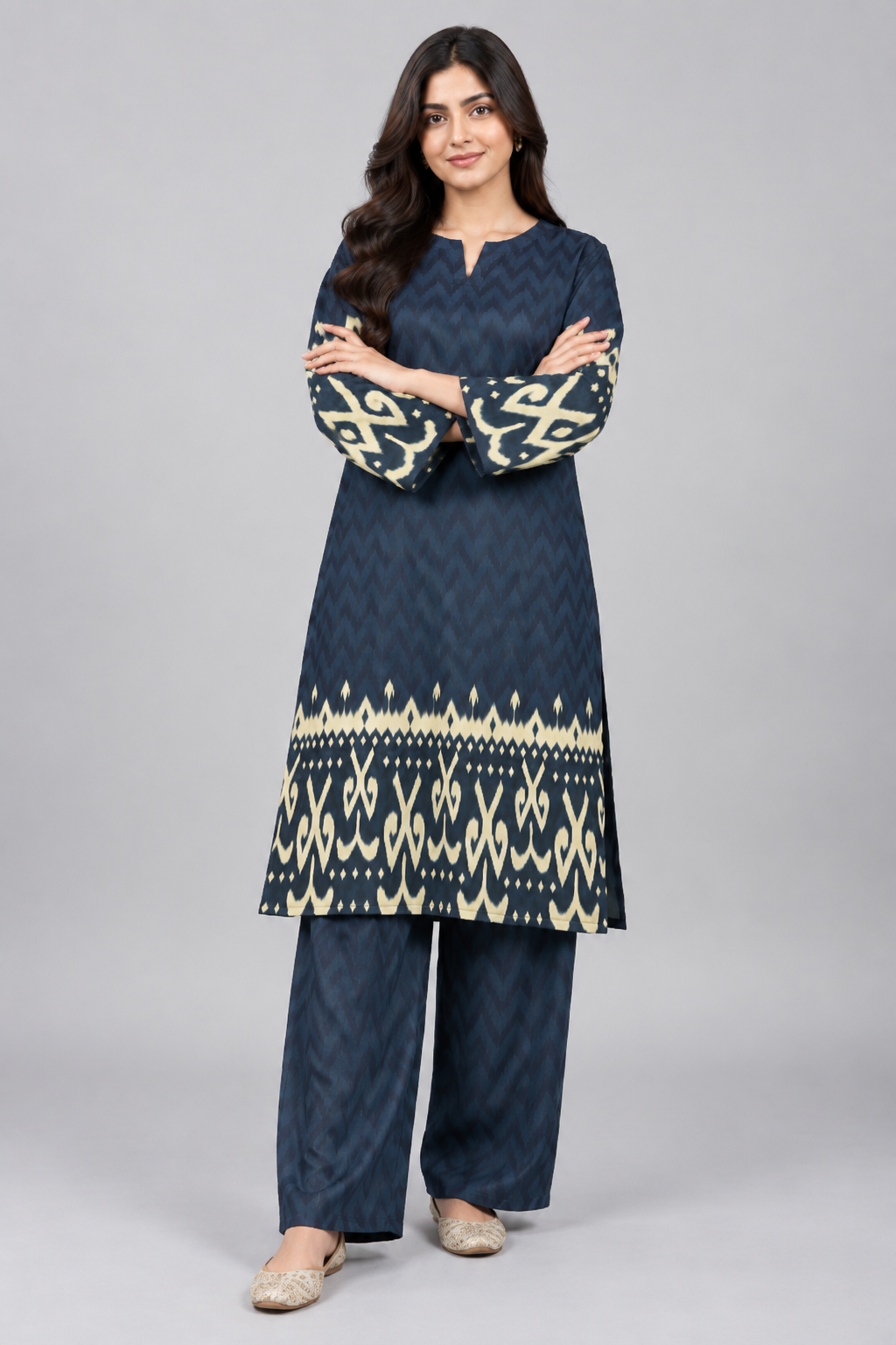Premium Navy Blue Printed  2 Piece Cord Set for Women