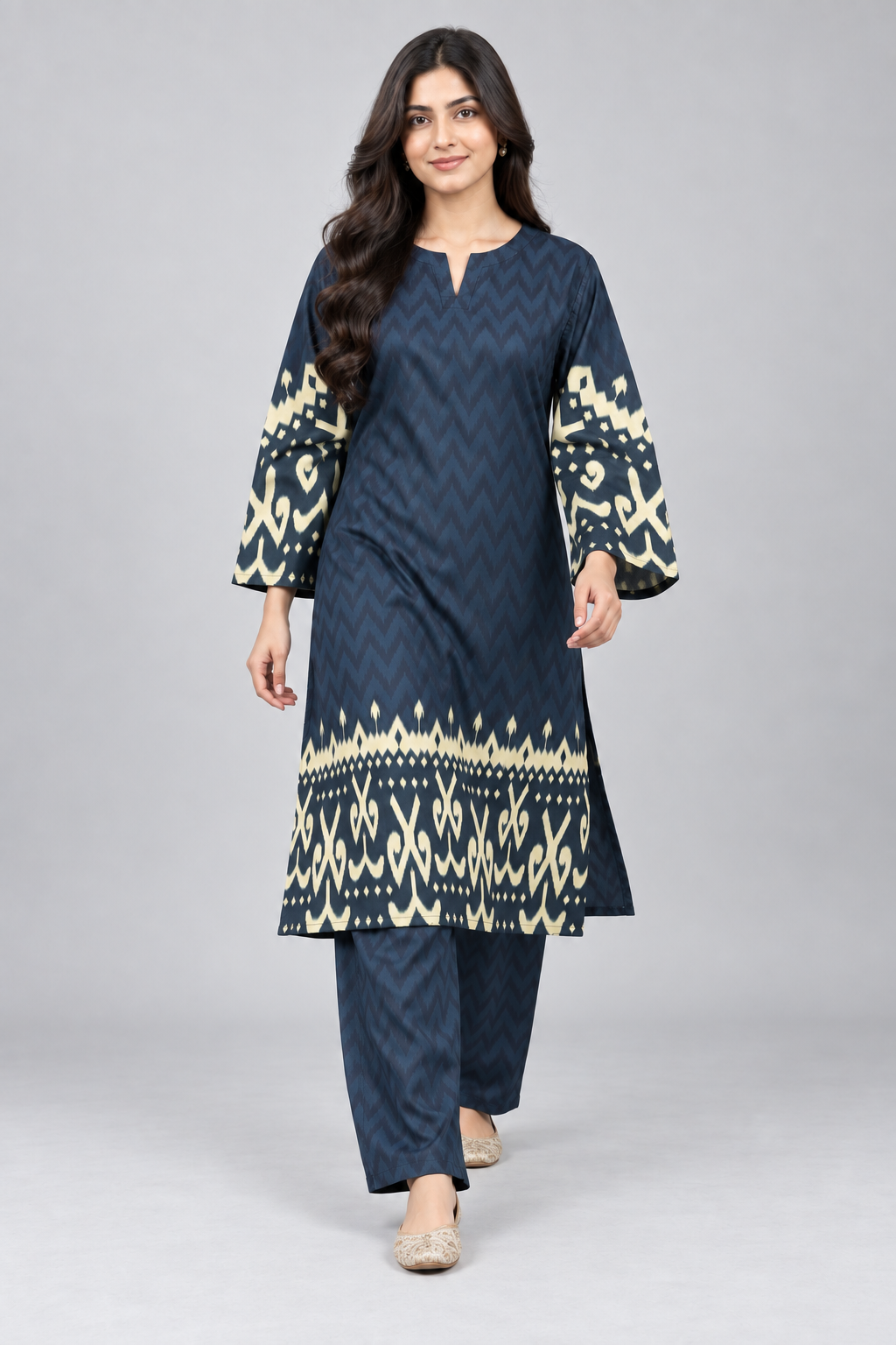 Premium Navy Blue Printed  2 Piece Cord Set for Women