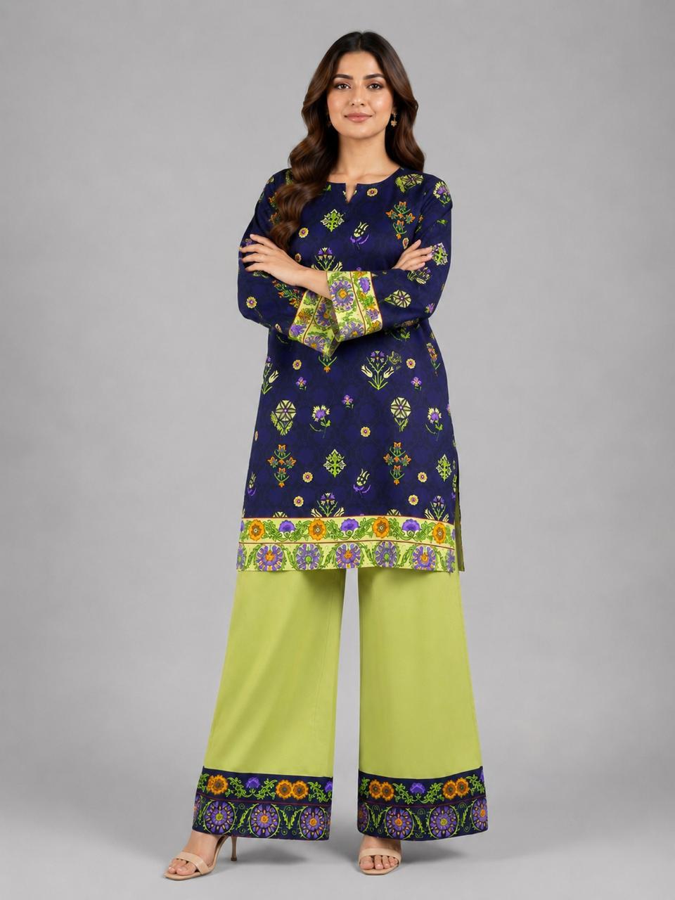 Indigo & Chartreuse Folk Co-ord Set