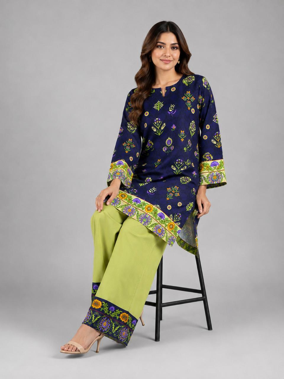 Indigo & Chartreuse Folk Co-ord Set