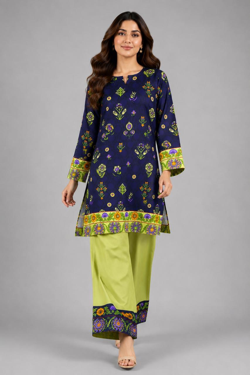 Indigo & Chartreuse Folk Co-ord Set