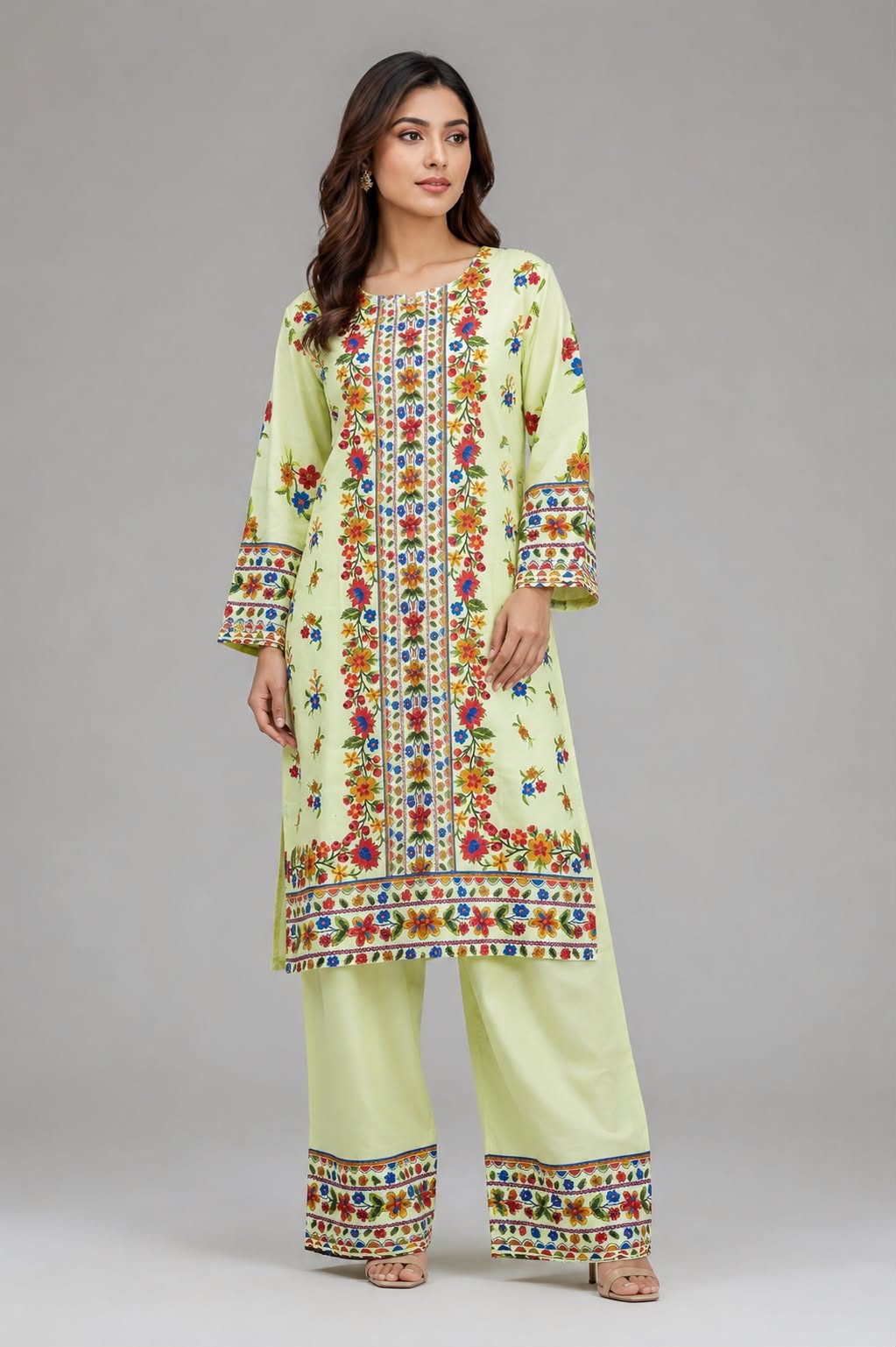 Mint Green Folk Floral Printed Co-ord Set