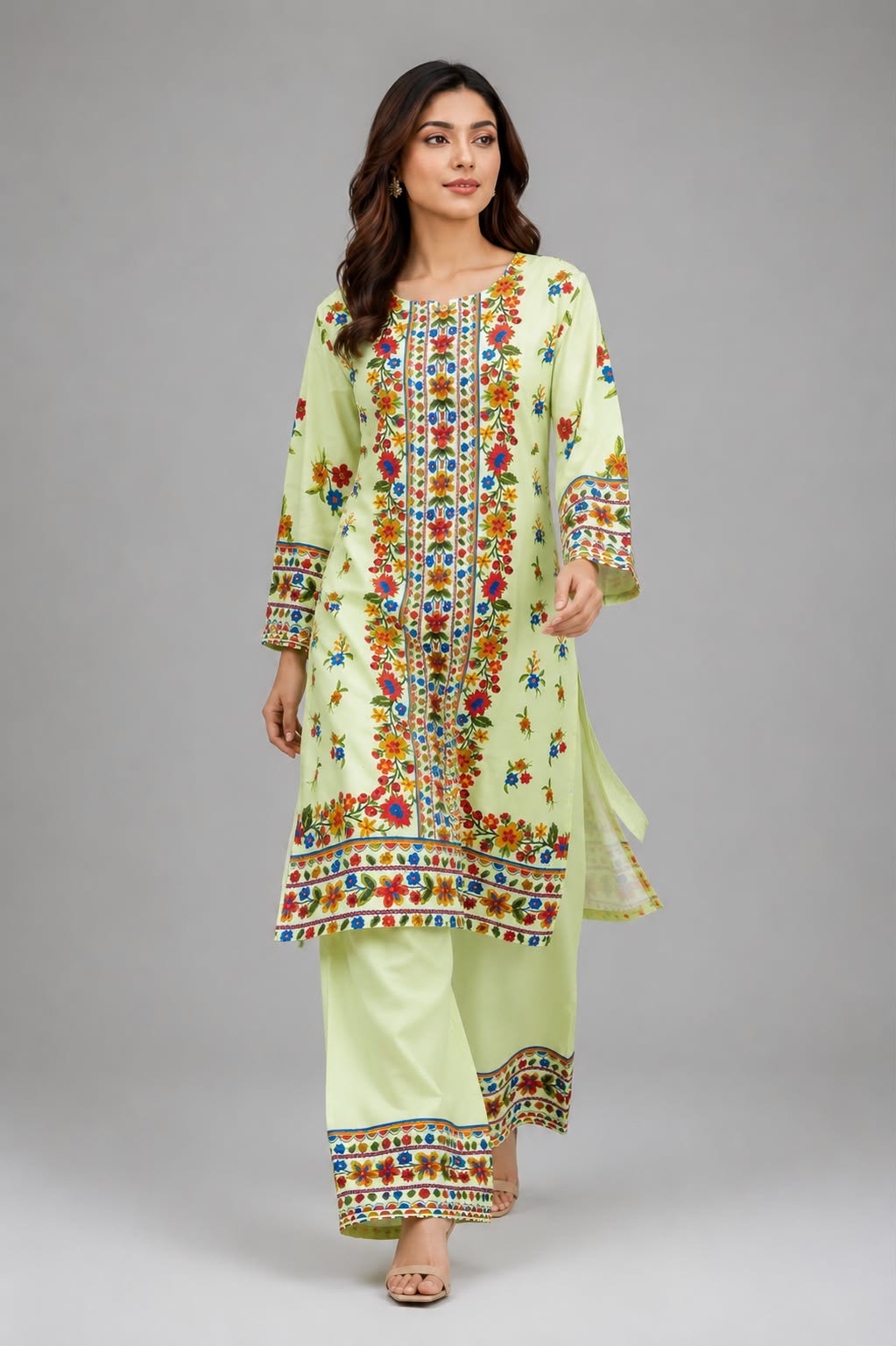 Mint Green Folk Floral Printed Co-ord Set