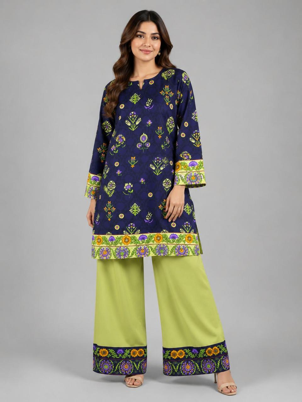 Indigo & Chartreuse Folk Co-ord Set