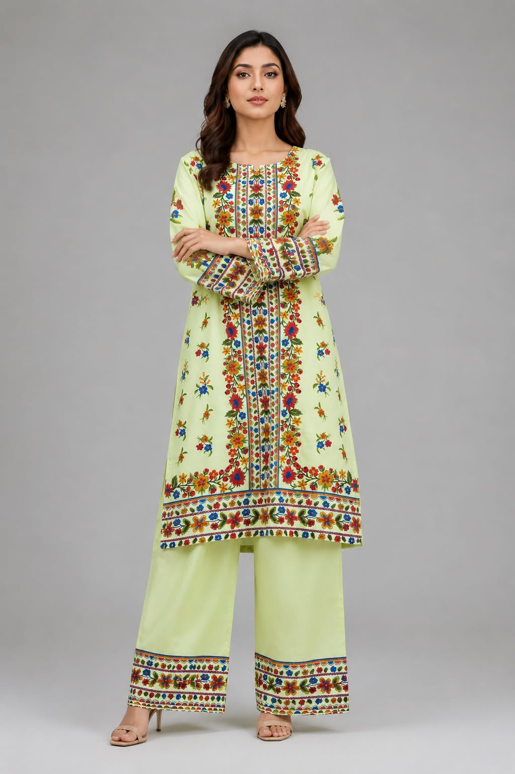 Mint Green Folk Floral Printed Co-ord Set