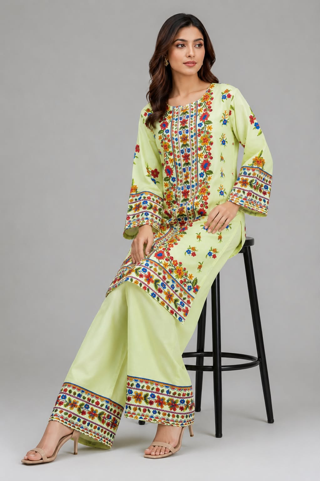 Mint Green Folk Floral Printed Co-ord Set