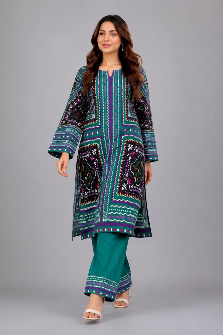 Boho Block-Printed Kurta with Wide-Leg Trousers