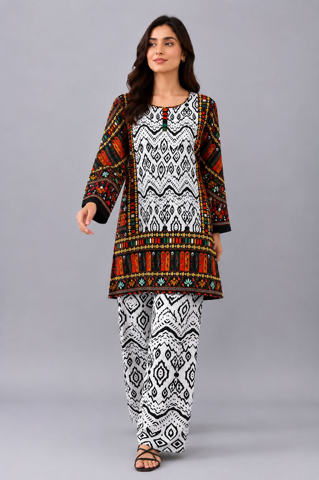 Monochrome Ikat Ethnic Co-ord Set