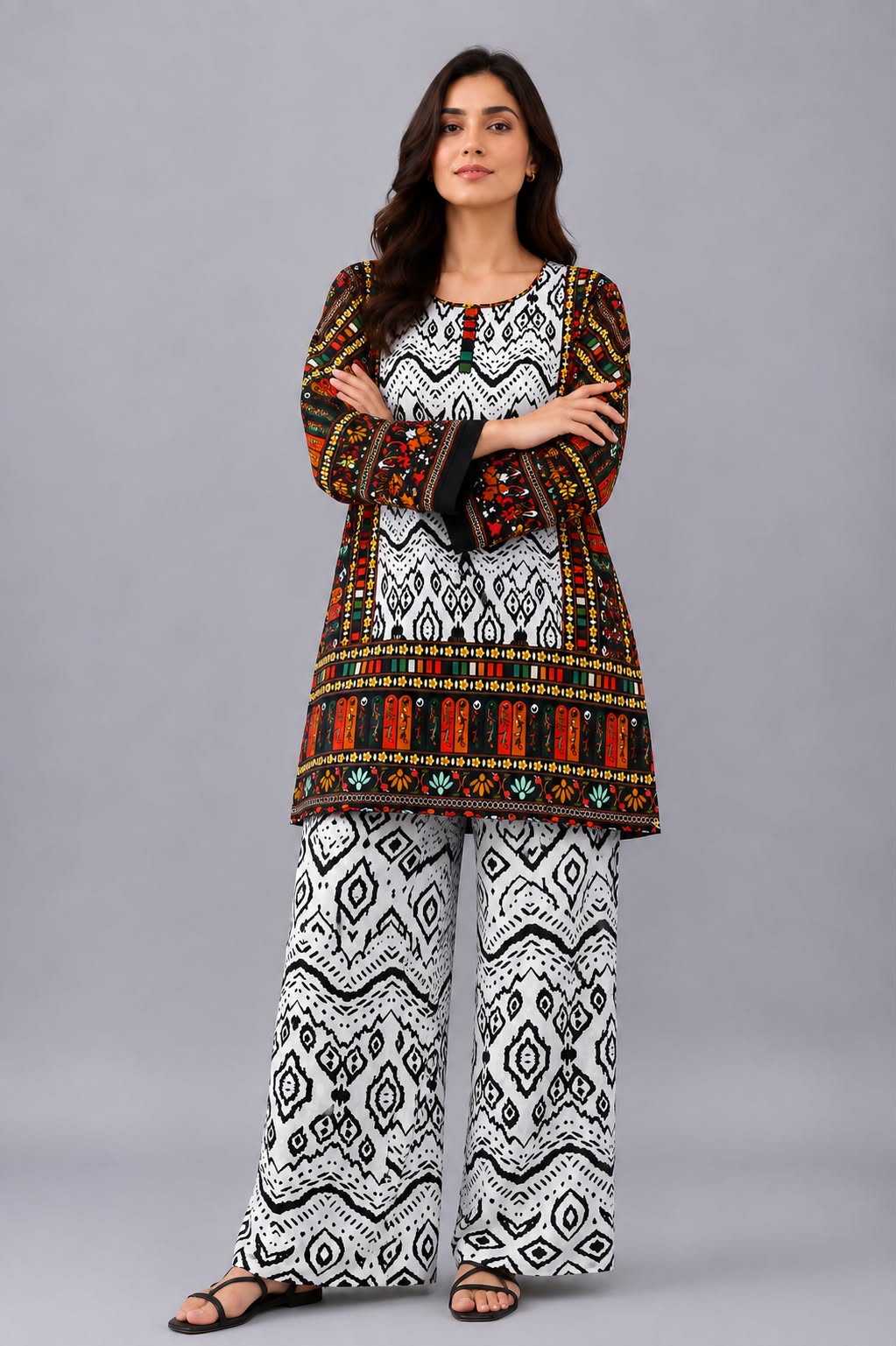 Monochrome Ikat Ethnic Co-ord Set