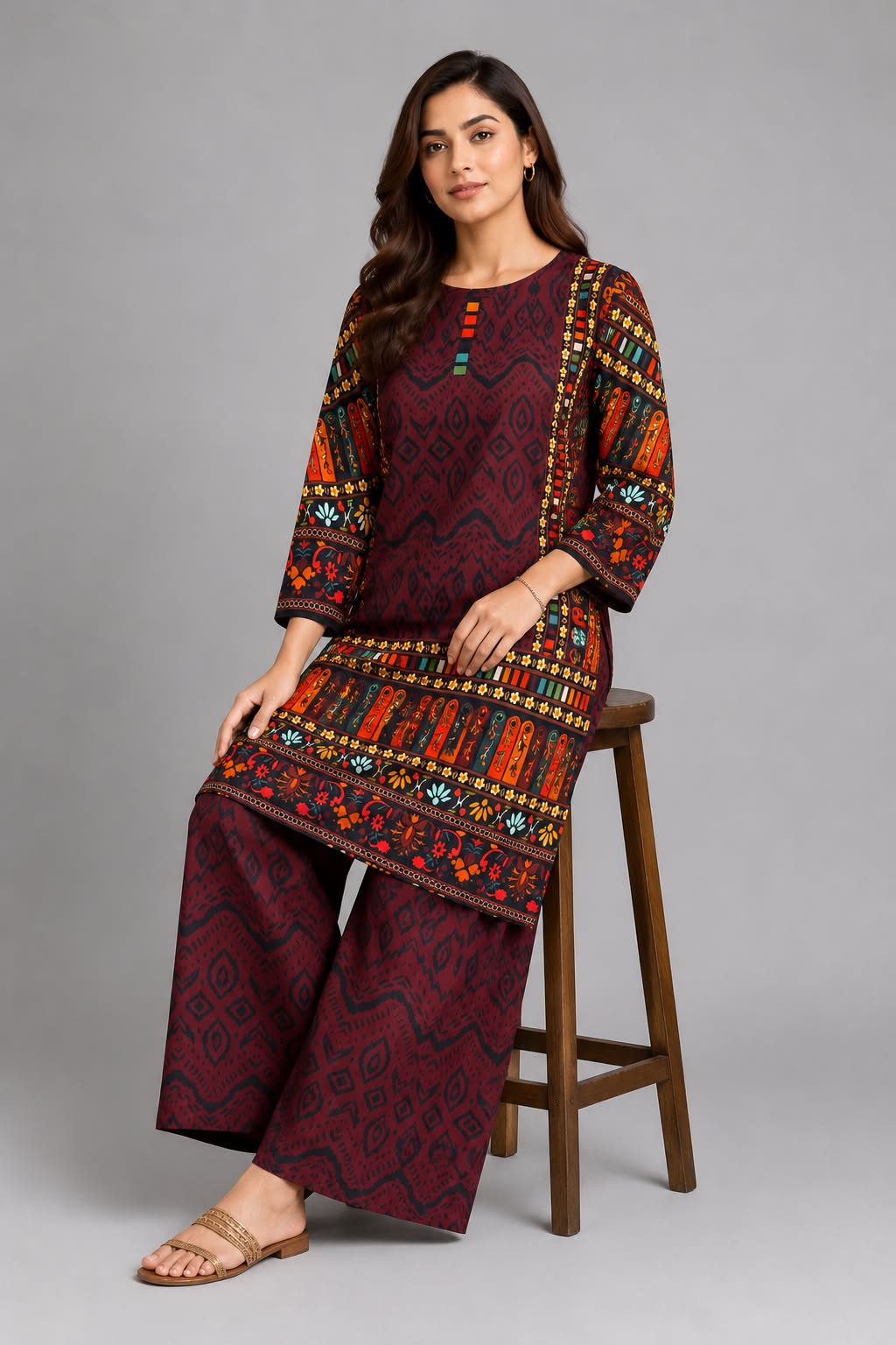 Maroon Ethnic Printed Co-ord Set