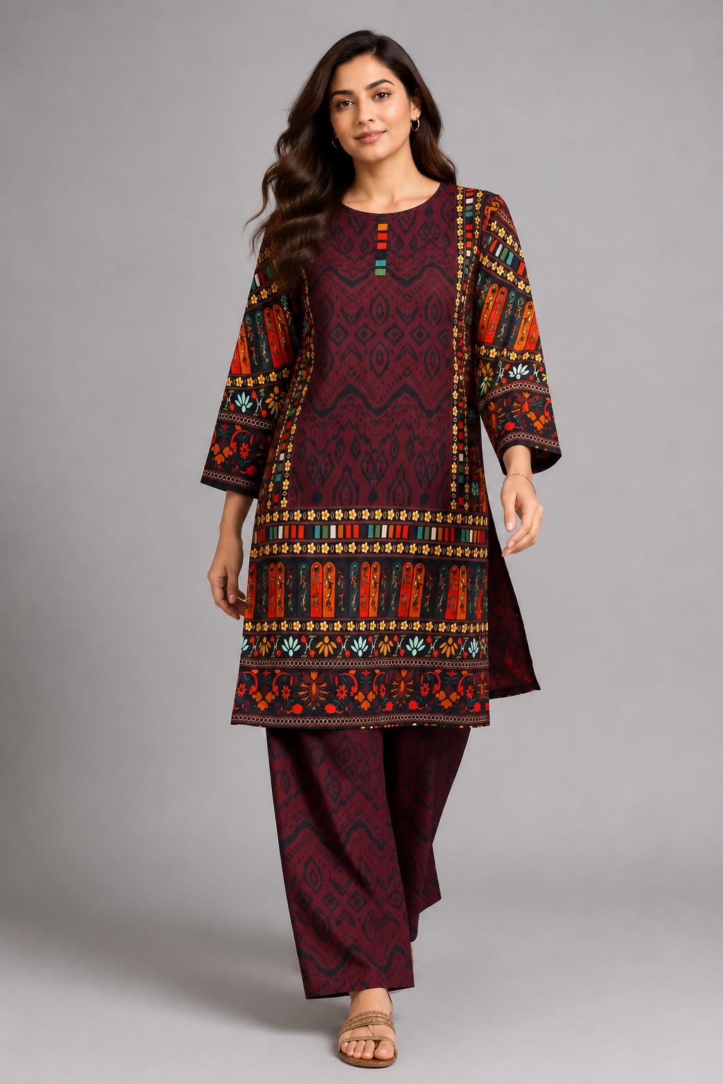 Maroon Ethnic Printed Co-ord Set