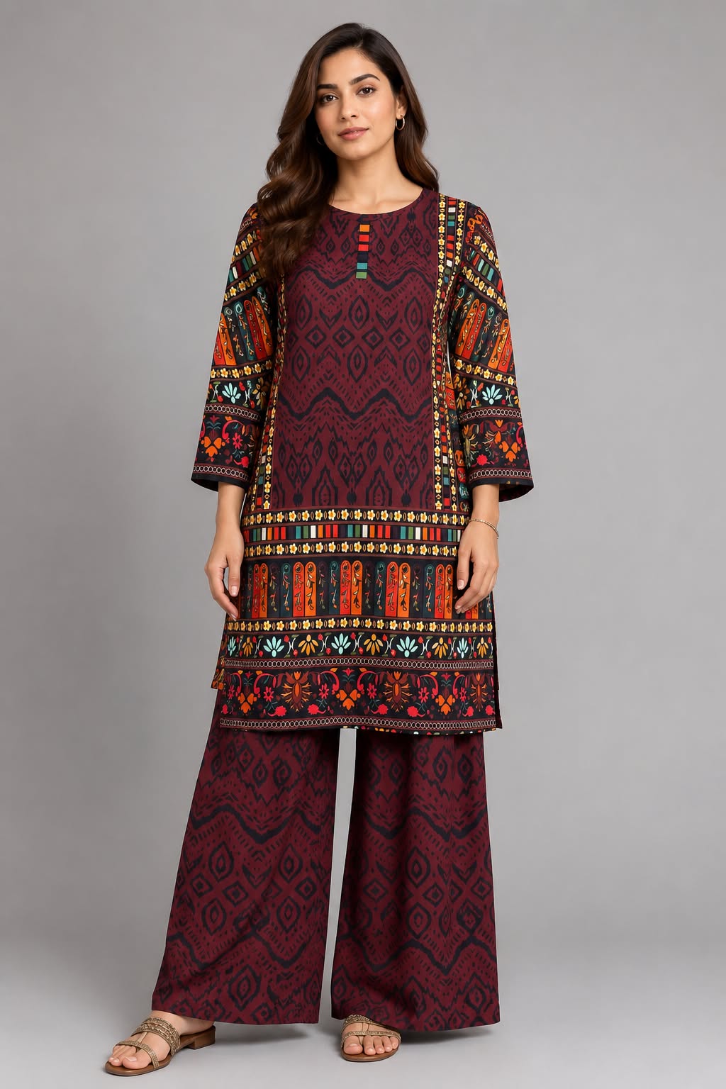 Maroon Ethnic Printed Co-ord Set