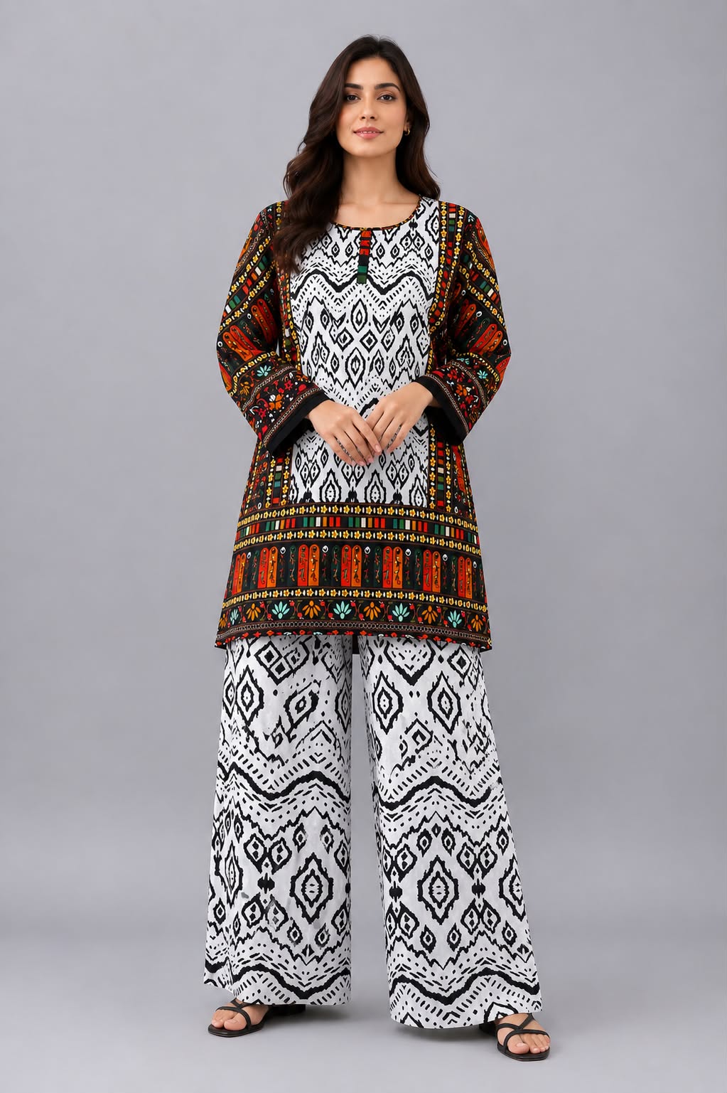 Monochrome Ikat Ethnic Co-ord Set